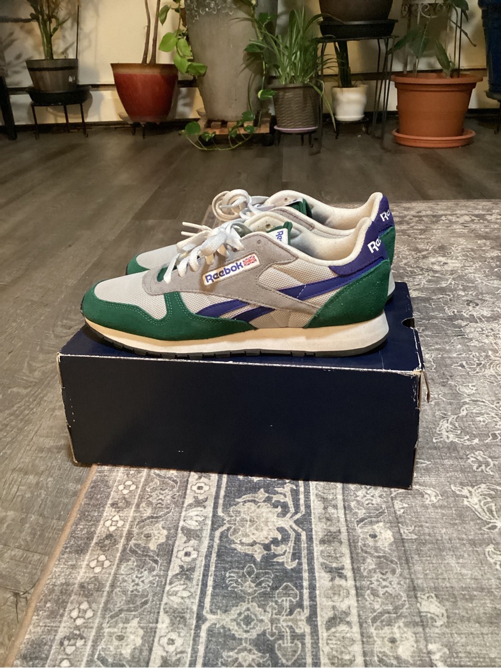 Reebok Green and Purple Classic Low-Top Athletic Sneakers